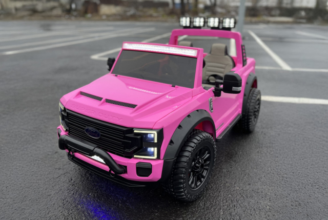 Elektrisk Ford Duty F450 pink elbil til børn med gummihjul, 4x24V motorer