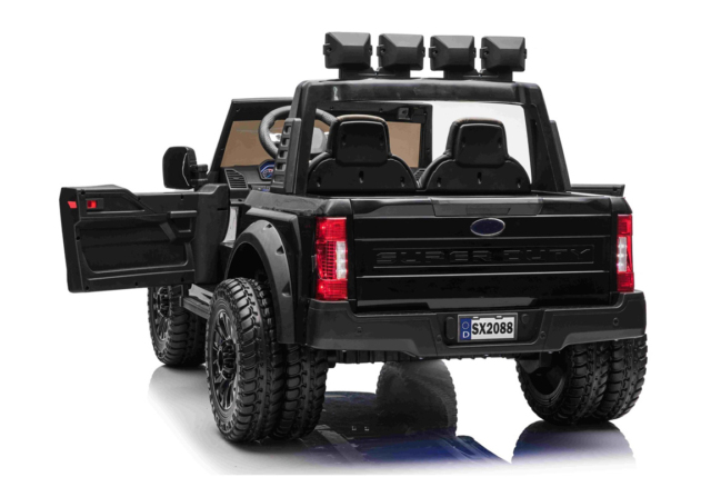 Eksklusiv Ford Duty F450 elbil til børn med hele 4 kraftige 24V motorer, lavet på licens af Ford fabrikken. Plads til 2 børn!