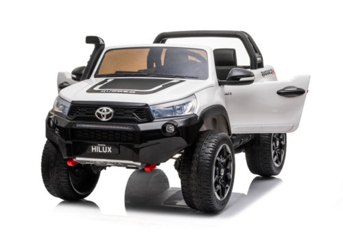 Eksklusiv Toyota Hilux elbil til børn med hele 4 kraftige 12V motorer, lavet på original licens af Toyota. Plads til 2 børn!