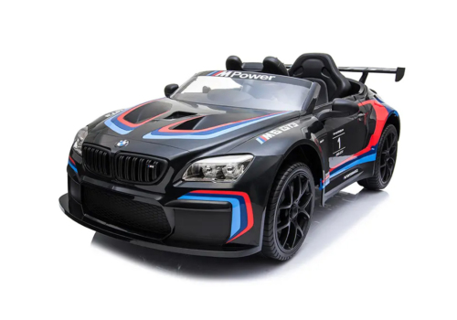 BMW M6 GT3 elbil til børn i sort. 2 x 12V motorer, lædersæde og gummihjul.
