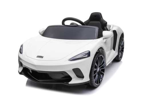 Elektrisk hvid McLaren GT elbil til børn med gummihjul, 2x12V motor, Bluetooth og meget mere,