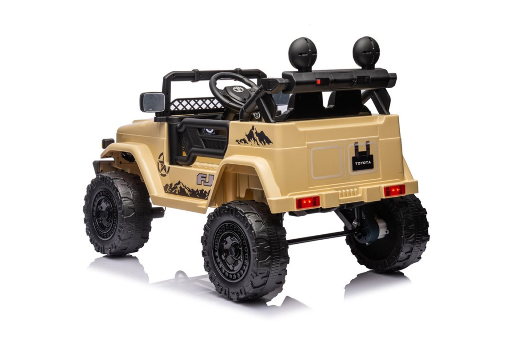 Fed Toyota FJ Cruiser elbil til børn med 4x12V i en fed khaki-farve