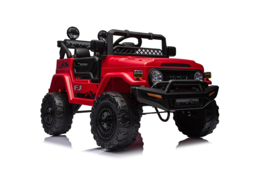 Rød Toyota FJ Cruiser elbil til børn, 4x12V motorer, gummihjul og lædersæde! Ren off-roader til børn!