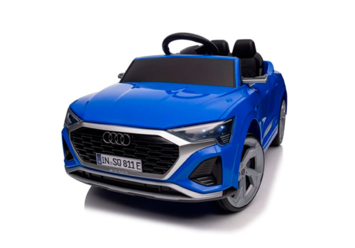 Blå Audi SQ8 elbil til børn med gummihjul, lædersæde og meget mere.
