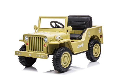 Elektrisk militær jeep til børn i en flot desert farve, 4x12V motorer og gummihjul.