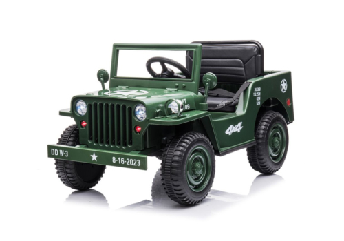 Elektrisk militær jeep til børn i en flot army grøn farve, 4x12V motorer og gummihjul.