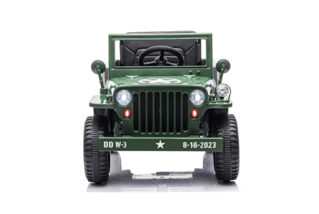 Elektrisk militær jeep til børn i en flot army grøn farve, 4x12V motorer og gummihjul.