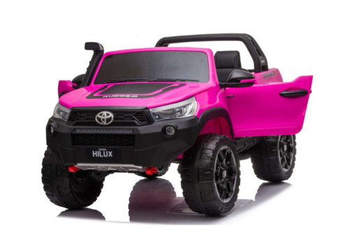 Super flot Toyota Hilux elbil til børn i pink med 2x24V motorer, EVA-gummihjul og lædersæde. Plads til 2 børn.