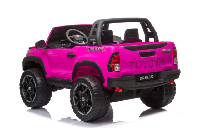 Super flot Toyota Hilux elbil til børn i pink med 2x24V motorer, EVA-gummihjul og lædersæde. Plads til 2 børn.