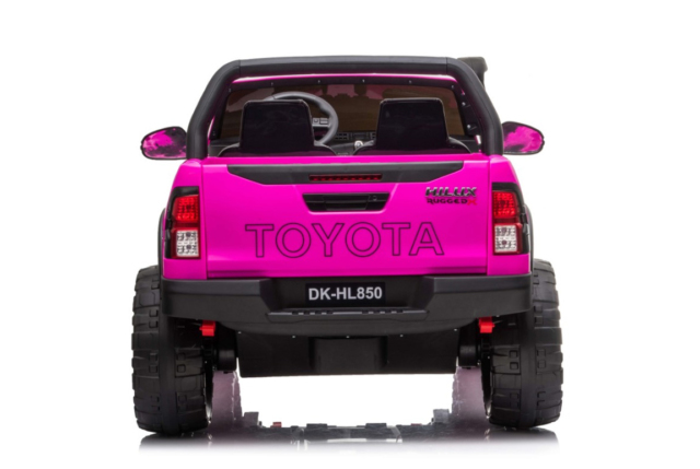 Super flot Toyota Hilux elbil til børn i pink med 2x24V motorer, EVA-gummihjul og lædersæde. Plads til 2 børn.