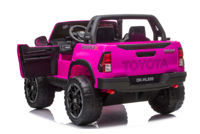 Super flot Toyota Hilux elbil til børn i pink med 2x24V motorer, EVA-gummihjul og lædersæde. Plads til 2 børn.