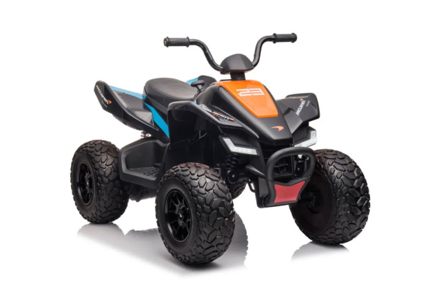 Super sej Elektrisk McLaren Racing MCL 35 ATV til børn. 4x12V motorer og store EVA-gummihjul.