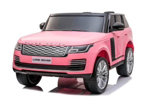 Stor elektrisk Range Rover Sport XL elbil til børn i pink med plads til 2 børn, lædersæde, gummihjul og meget mere.