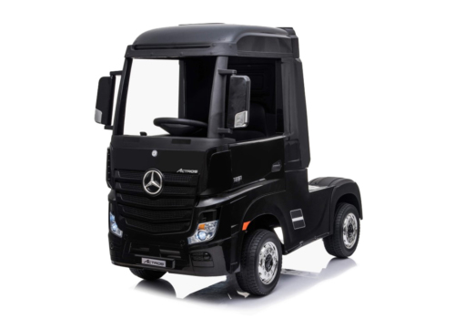 Elektrisk Mercedes Actros el-lastbil til børn i sort med 4x12V motorer, lædersæde og musikanlæg! Perfekt til små lastbilsentusiaster!