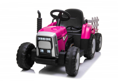 Pink MX-611 El Traktor med trailer til børn, 2x12V motorer, EVA-gummihjul og musikanlæg.