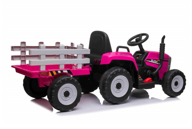 Pink MX-611 El Traktor med trailer til børn, 2x12V motorer, EVA-gummihjul og musikanlæg.