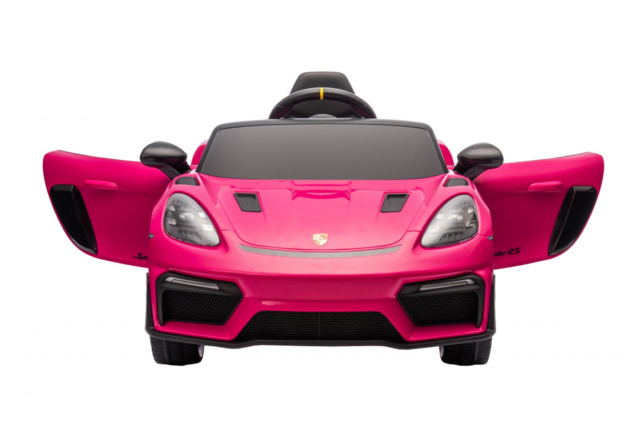 Elektrisk pink Porsche 718 Spyder RS elbil til børn med 2x12V Li-ion batterier, lædersæde, EVA-gummihjul og musikanlæg- En fed Porsche til børn!