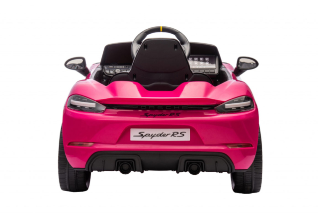 Elektrisk pink Porsche 718 Spyder RS elbil til børn med 2x12V Li-ion batterier, lædersæde, EVA-gummihjul og musikanlæg- En fed Porsche til børn!