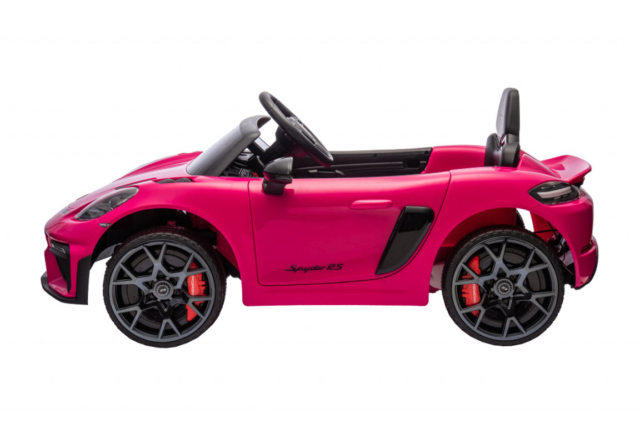 Elektrisk pink Porsche 718 Spyder RS elbil til børn med 2x12V Li-ion batterier, lædersæde, EVA-gummihjul og musikanlæg- En fed Porsche til børn!