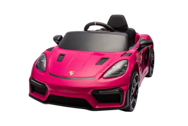 Elektrisk pink Porsche 718 Spyder RS elbil til børn med 2x12V Li-ion batterier, lædersæde, EVA-gummihjul og musikanlæg- En fed Porsche til børn!