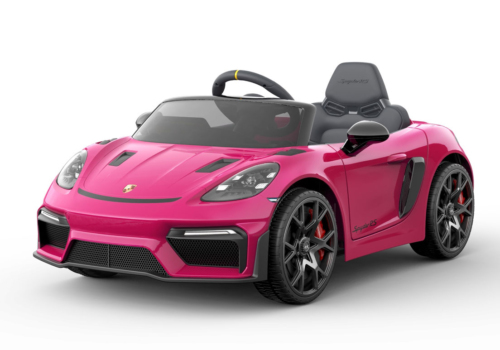 Elektrisk pink Porsche 718 Spyder RS elbil til børn med 2x12V Li-ion batterier, lædersæde, EVA-gummihjul og musikanlæg- En fed Porsche til børn!