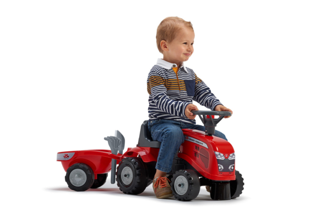 Flot rød Baby FALK Massey Ferguson gå-traktor til børn i alderen 1-3 år.