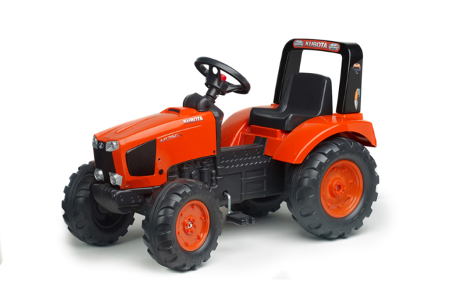 FALK orange Kubota M135GX pedaltraktor med trailer til børn.