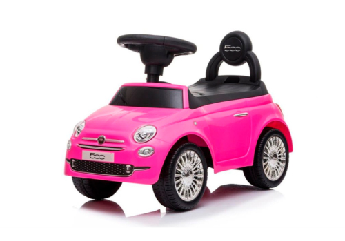 Pink Fiat 500 gåbil til børn med musik og hemmeligt bagagerum under sædet. Til børn fra 18 måneder.