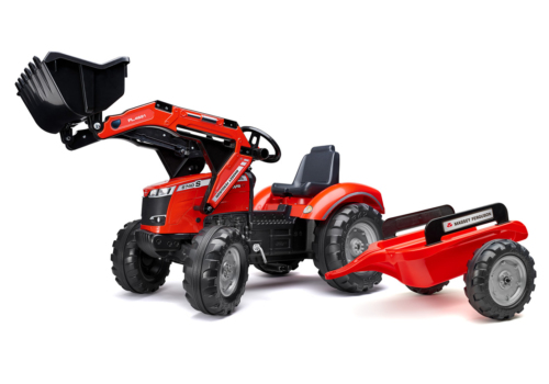 Rød Massey Ferguson S8740 pedaltraktor med frontlæsser og trailer til børn fra FALK - Passer til børn fra 3-7 år- Rød traktor til børn.