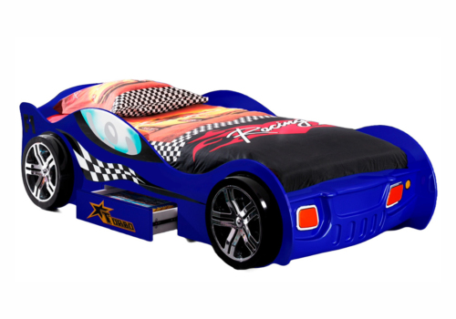 Blå Turbo Racing Bilseng med skuffe til børn - 90x200 bilseng til børn.