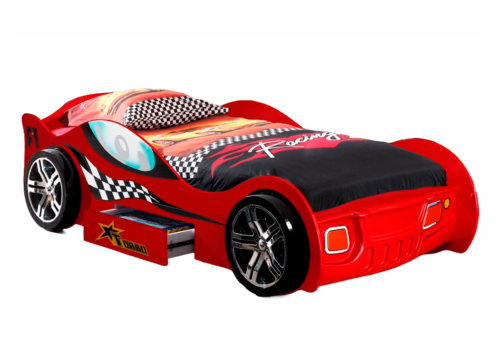 Rød Turbo Racing Bilseng med skuffe til børn - 90x200 bilseng til børn.