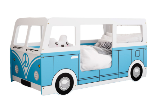 Blå Retro Campervan bilseng inspireret af den legendariske VW Folkevognsrugbrød.