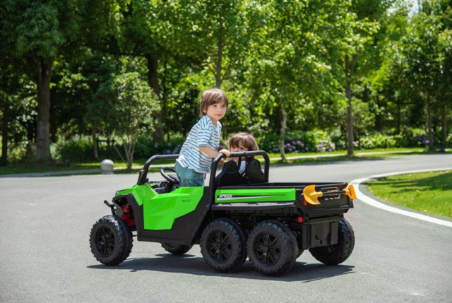 Elektrisk Farmer Truck Gen.2 til børn med 4x24V motorer, lædersæder og EVA-gummihjul. Plads til 2 børn!