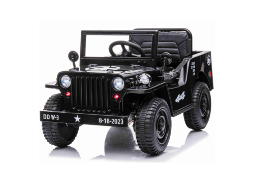 Elektrisk Militær Jeep til børn i sort (Willys Jeep) med 4x12V motorer.