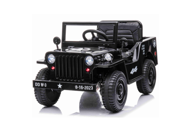 Elektrisk Militær Jeep til børn i sort (Willys Jeep) med 4x12V motorer.