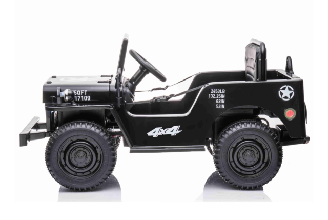 Elektrisk Militær Jeep til børn i sort (Willys Jeep) med 4x12V motorer.
