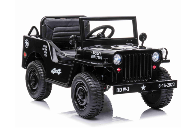 Elektrisk Militær Jeep til børn i sort (Willys Jeep) med 4x12V motorer.