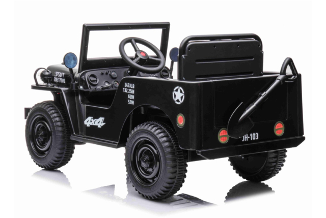 Elektrisk Militær Jeep til børn i sort (Willys Jeep) med 4x12V motorer.