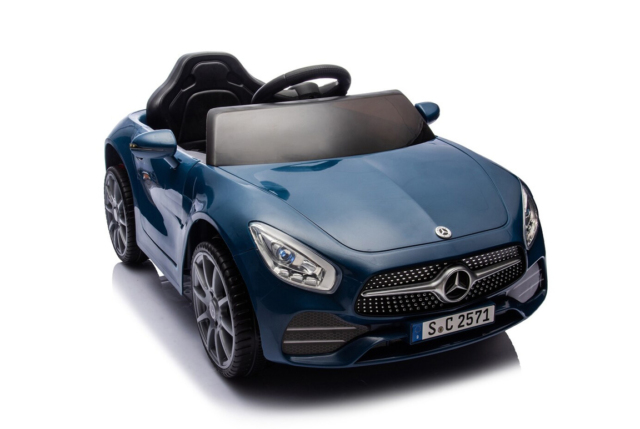 Elektrisk Blå Mercedes CLS 350 elbil til børn med 2x12V motorer, lædersæde og EVA-gummihjul.