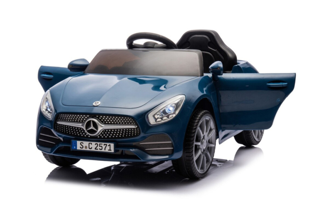 Elektrisk Blå Mercedes CLS 350 elbil til børn med 2x12V motorer, lædersæde og EVA-gummihjul.
