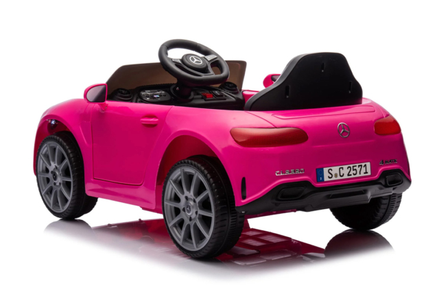 Elektrisk pink Mercedes CLS 350 elbil til børn med 2x12V motorer, lædersæde og EVA-gummihjul.