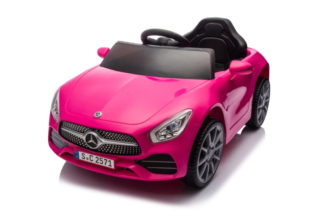 Elektrisk pink Mercedes CLS 350 elbil til børn med 2x12V motorer, lædersæde og EVA-gummihjul.