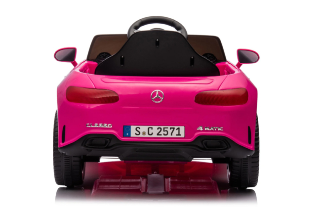 Elektrisk pink Mercedes CLS 350 elbil til børn med 2x12V motorer, lædersæde og EVA-gummihjul.