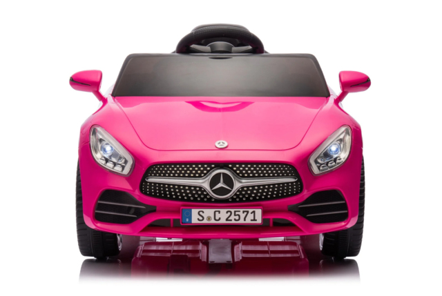 Elektrisk pink Mercedes CLS 350 elbil til børn med 2x12V motorer, lædersæde og EVA-gummihjul.