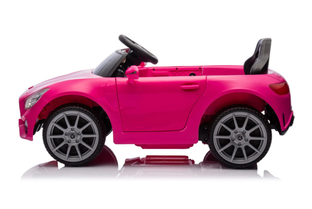 Elektrisk pink Mercedes CLS 350 elbil til børn med 2x12V motorer, lædersæde og EVA-gummihjul.