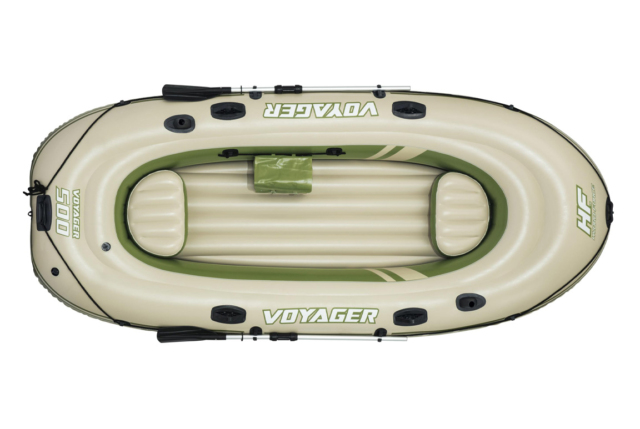 Stor oppustelig gummibåd - Bestway Hydro-Force Voyager 500 i målene 348x141 cm. med indbygget fiskestangsholdere.