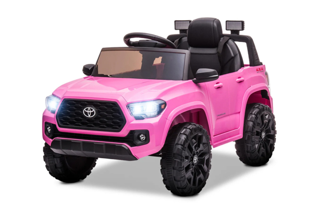 Pink Toyota Tacoma elbil til børn med 2x12V motorer, lædersæde og musikanlæg.