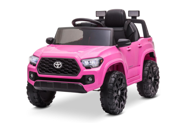 Pink Toyota Tacoma elbil til børn med 2x12V motorer, lædersæde og musikanlæg.