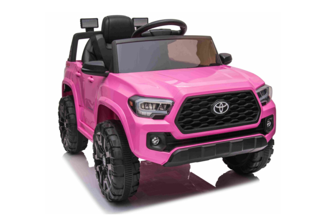 Pink Toyota Tacoma elbil til børn med 2x12V motorer, lædersæde og musikanlæg.
