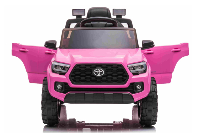 Pink Toyota Tacoma elbil til børn med 2x12V motorer, lædersæde og musikanlæg.
